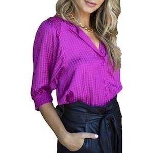 Bishop + YOUNG ANTHROPOLOGIE Orchid Houndstooth Balloon Short Sleeve Tunic Small